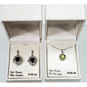 Sterling Lab-Created Blue & Green Sapphire Star Stud Earrings & 18" Necklace